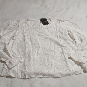 Women's White Eyelet Peasant Blouse